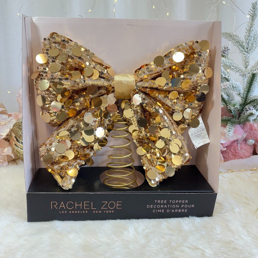 Christmas Holiday  Rachel Zoe Gold Sequin Bow Tree Topper Shabby Chic New